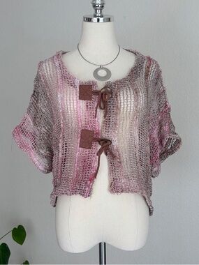 Kaktus Pink & Beige Mesh Cropped Cardigan